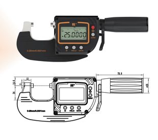 Grating fast measurement digital display ten-thousanders 0-25 large thread fast forward constant force measurement straight forward measurement 0.001
