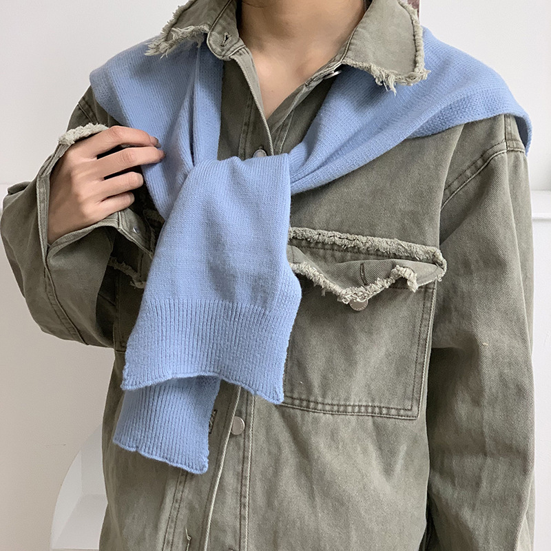 Sopa de punto de color sólido para mujeres otoño y invierno nueva decoración de hombro de aire acondicionado fuera de hombro de cuello falso