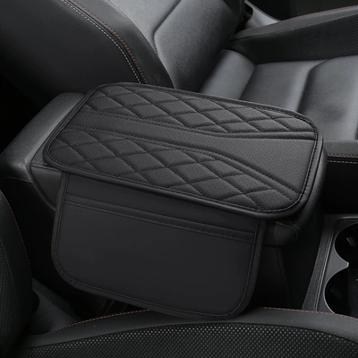 Car Armrest Box Mat, Non-Slip and Wear-Resistant Full Leather Protective Mat, Storage Bag, Nappa Nappa Leather, Cross-Border Hot-Selling Item (Armrest box pad) - black