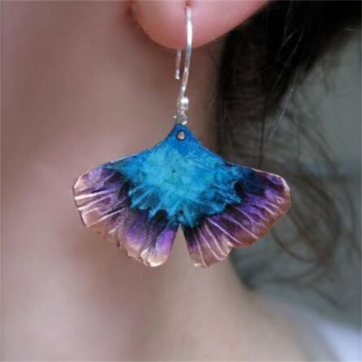 ebay时尚波西米亚紫色树叶小清新耳环 欧美流行手打造叶子耳坠