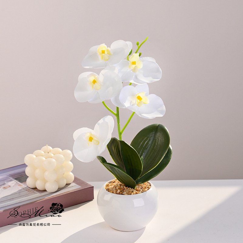 Flor artificial con tacto real, pequeño bonsái de phalaenopsis, flor artificial, adorno decorativo elegante y creativo, planta verde artificial, planta artificial en maceta. image 11