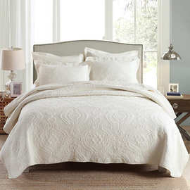 外贸出口双面床盖白色绗缝被三件套夹棉床单四季