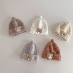 韓版兒童針織奶嘴帽子秋冬柔軟毛絨小熊啾啾帽嬰童寶寶保暖小胎帽