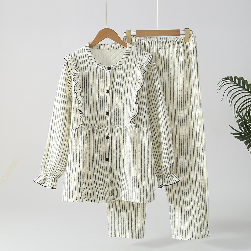 여성 순면 긴팔 루나 옷 잠옷 봄 · 가을 3 층 공기면 임산부 산후 수유 홈 의류 세트