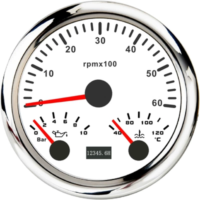 85mm Three-In-One Speedometer, Oil Pressure, automobile instrument - silver-edge-white-background-6000rpm