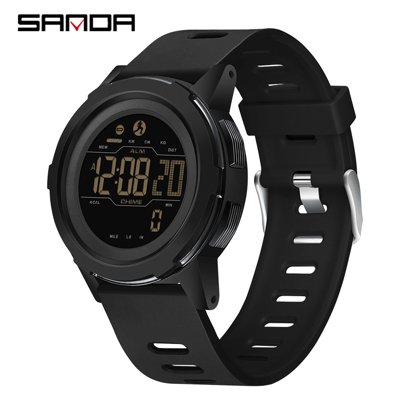SANDA podómetro calorías pantalla digital impermeable multifuncional montañismo a prueba de golpes reloj despertador para hombre 2189