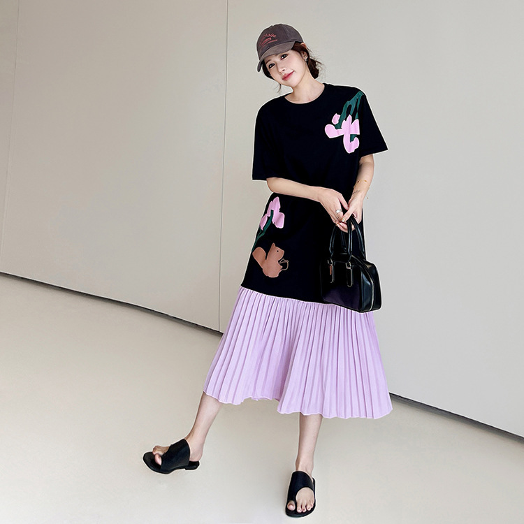 Cat-768 # Summer New Style/Large Size Slimming Look Spliced Pleated Skirt Printed Short-Sleeved Dress Cat-768 # Summer New Style/Large Size Slimming Look Spliced Pleated Skirt Printed Short-Sleeved Dress