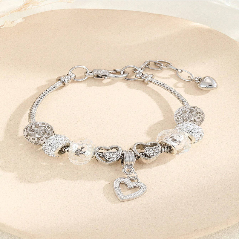Panjia pulsera Dora DIY cuentas explosivas transfronterizas bola de diamante de aleación de cuentas de cristal de diamante viscoso forma de corazón pulsera ajustable