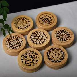 新中式线香盒实木镂空圆形方形卧香盒禅意竹制香炉紫檀线香收纳盒