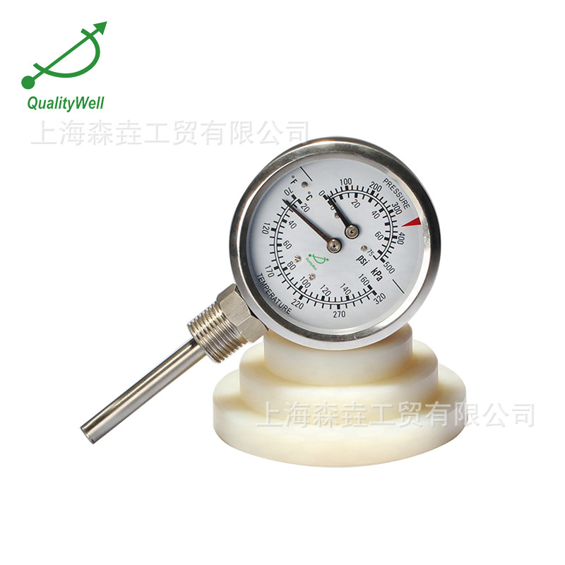 温度压力一体表 径向型 SS304感温管 PC盖带指示红三角