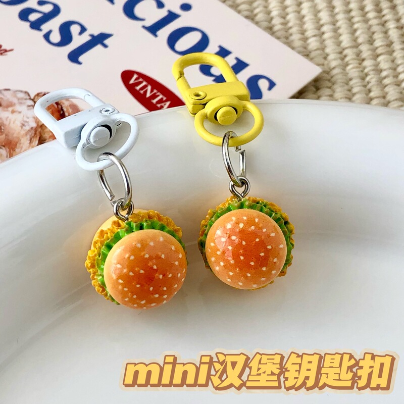 Trendy Artificial Food Toy Mini Burger Keychain Door Buckle Bag Funny Personalized Pendant Unisex Keychain