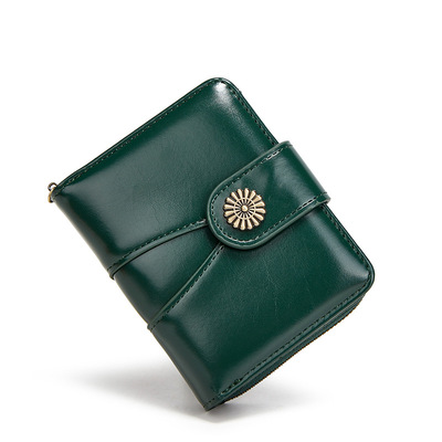 跨境现货零钱包2022新款油蜡皮手拿包拼接花朵卡包卡套多卡位H860