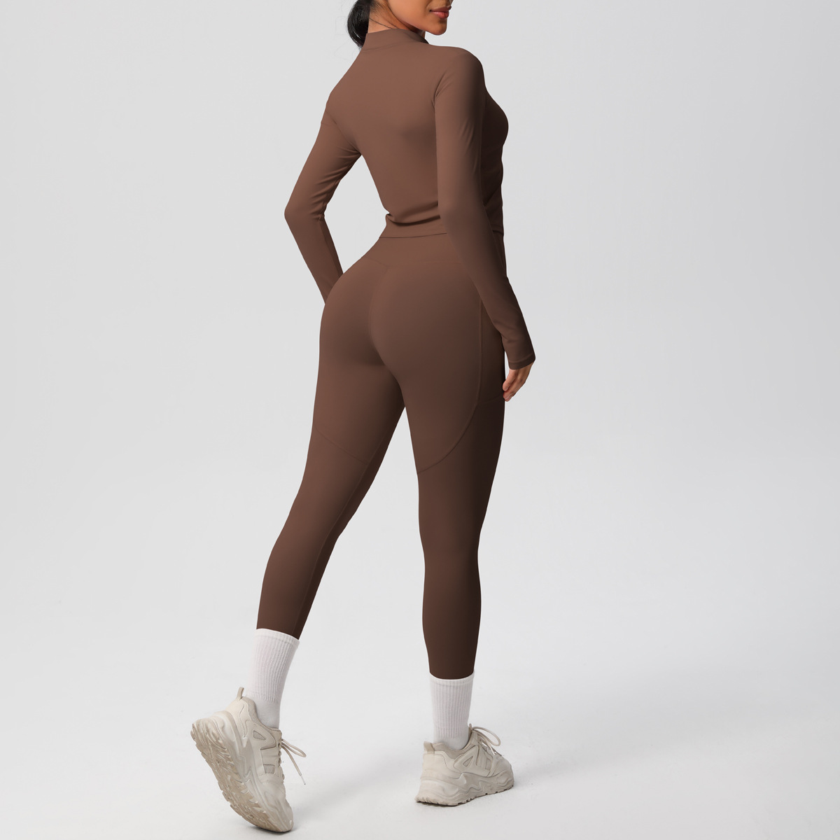 Sport Style Solid Color Nylon Spandex Zip Collar Tracksuit Coat Sweatpants display picture 7