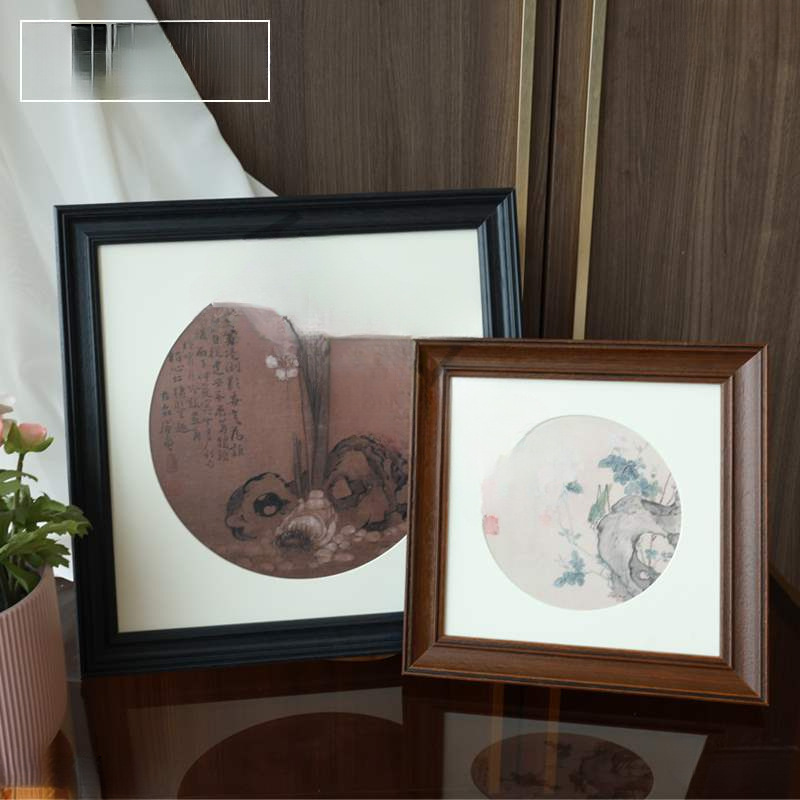 Yilin Picture Frame Wall Hanging Table Solid Wood Retro Photo Frame with Round Cardboard Frame Framed Watercolor Oil Painting Photo Frame