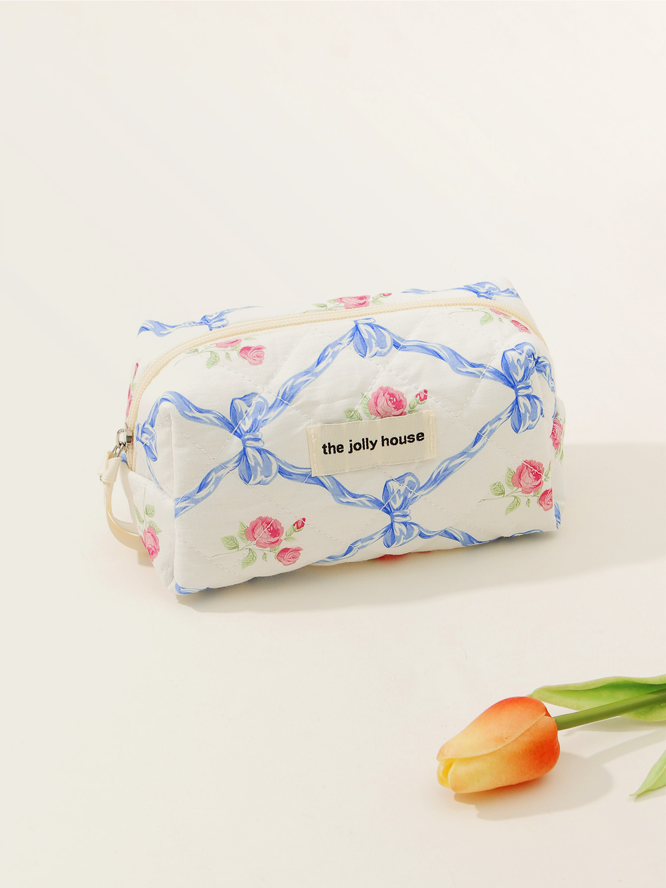 Bowknot Baumwolltuch Kosmetiktasche mit großer Kapazität Aufbewahrungstasche Kulturbeutel Ins Handtasche Niedliche Print-Innentasche_voghion.com