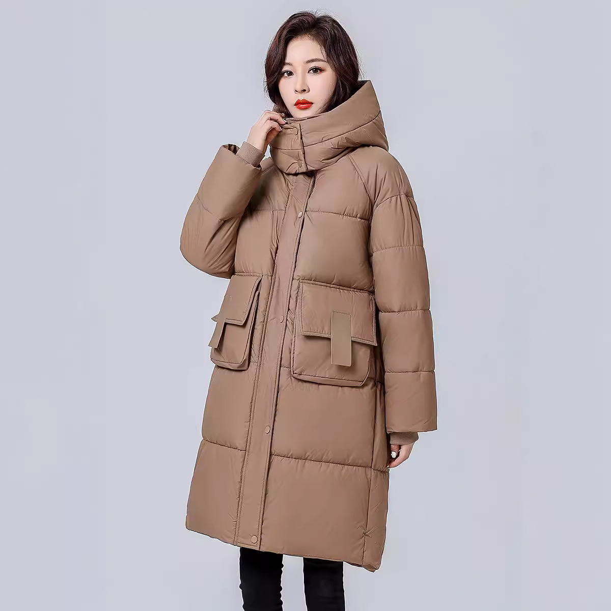 Transfronterizos de algodón largo y medio para mujeres 2024 nuevo invierno de bolsillo de pan chaqueta de algodón gruesa chaqueta de algodón image 4