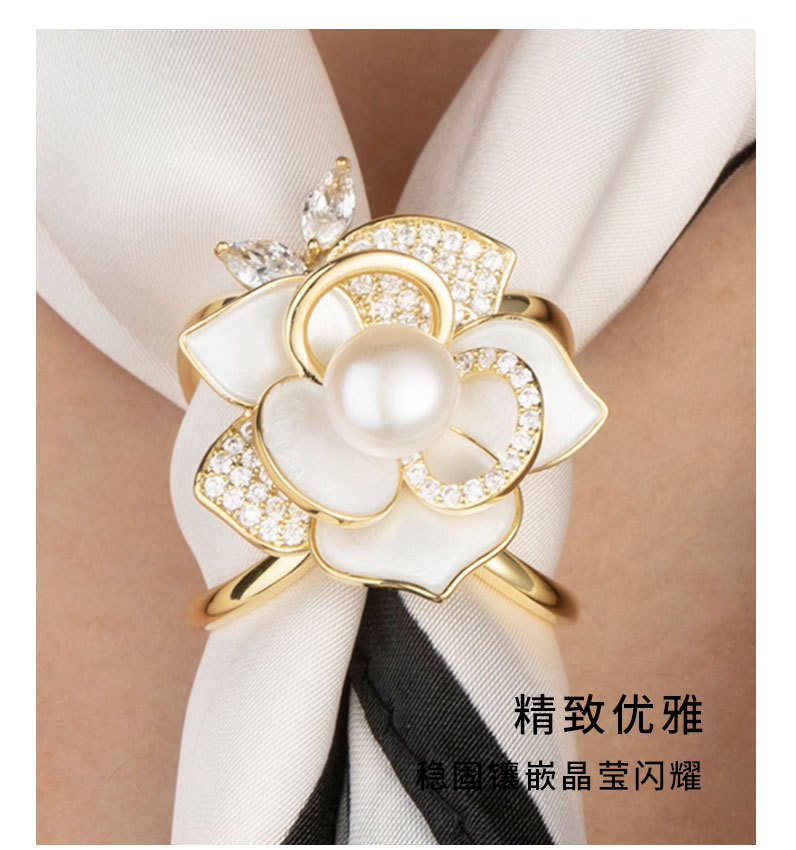 小香风山CHA花丝巾扣时尚优雅淡水珍珠花朵方巾扣