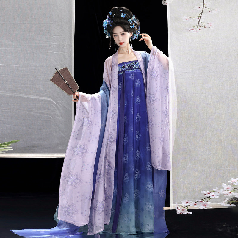 Original Hanfu [Yunjian Flower Story] Tang-style embroidered gradient ru skirt with printed wide-sleeve shirt, spring-summer set