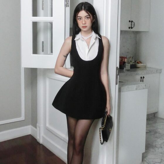 ins European and American Foreign trade 2024 spring and summer new sweet shirt lapel stitching contrast color slim sleeveless dress women