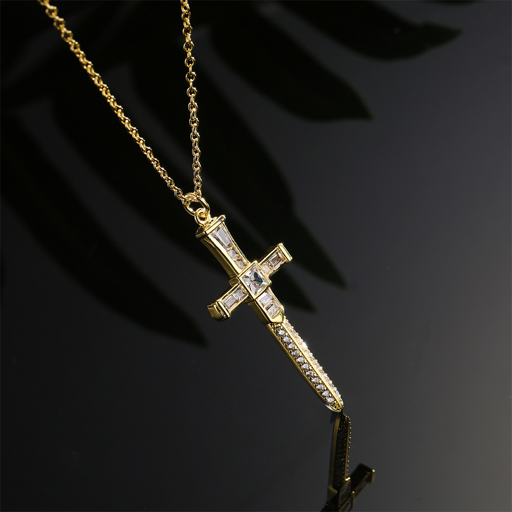 Fashion geometric copper zircon cross necklace