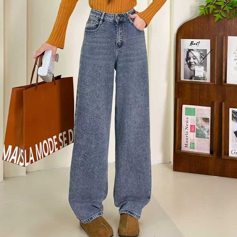 Retro Denim Straight Sickle Pants High Waist Slimming Loose New Style