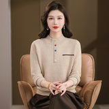 女加厚内搭洋气圆领毛衣女秋冬季保暖针织打底衫新款彩扣宽松2025，女装针织衫/毛衣，妃慕昵服饰