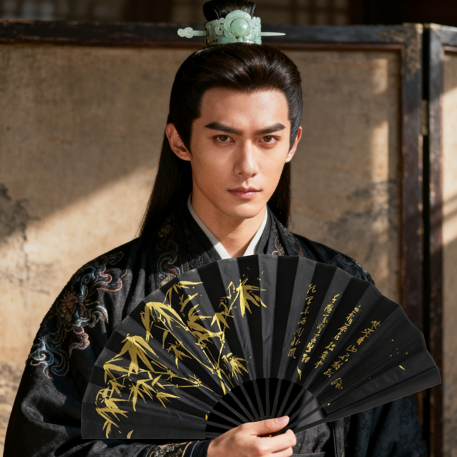 中国风古典折扇男扇兰亭序双面绢布彩绘文艺扇子8寸男士折扇