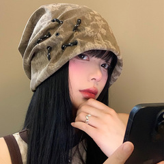 美式复古废土风堆堆帽女秋冬季百搭显脸小冷帽大头围宽松包头帽子