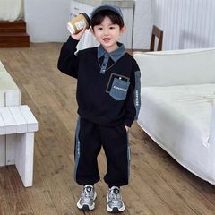 男童卫衣套装2025春秋新款时尚洋气春秋装中小童潮酷拼接牛仔套装