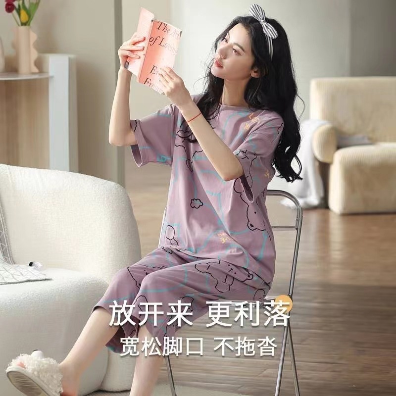 [Factory direct sales] pajamas women's summer short-sleeved cropped pants cartoon soft thin suit summer homewear