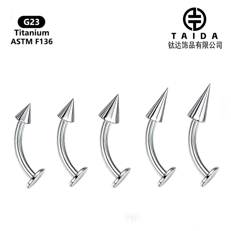 G23 Titanium Tiger Tooth Stud Flat-Bottom Curved Bar Internal Thread Lip Stud Eyebrow Stud Titanium Alloy Devil Stud Piercing Jewelry