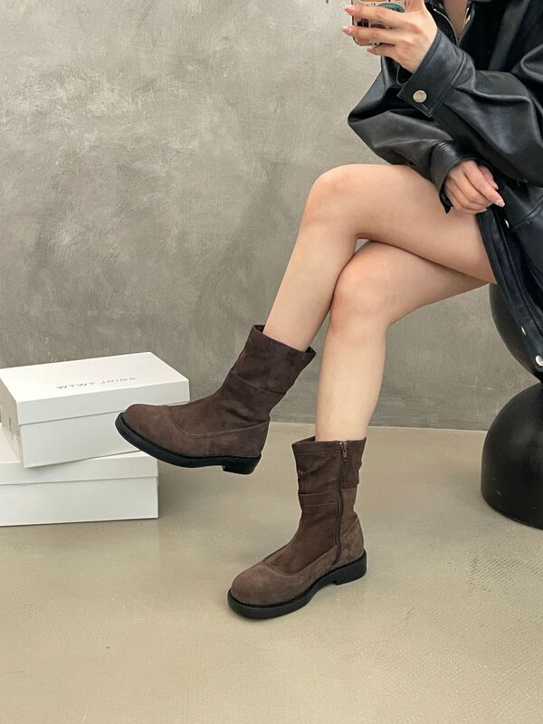 SGIRL TWTW复古厚底短靴女2025新款秋季显瘦堆堆靴百搭休闲马丁靴|undefined