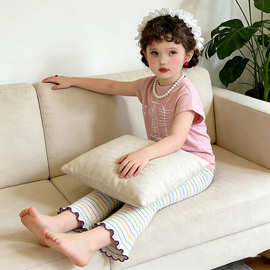 夏季短袖t恤女童潮牌复古宽松百搭半袖上衣微喇叭裤新款透气套装