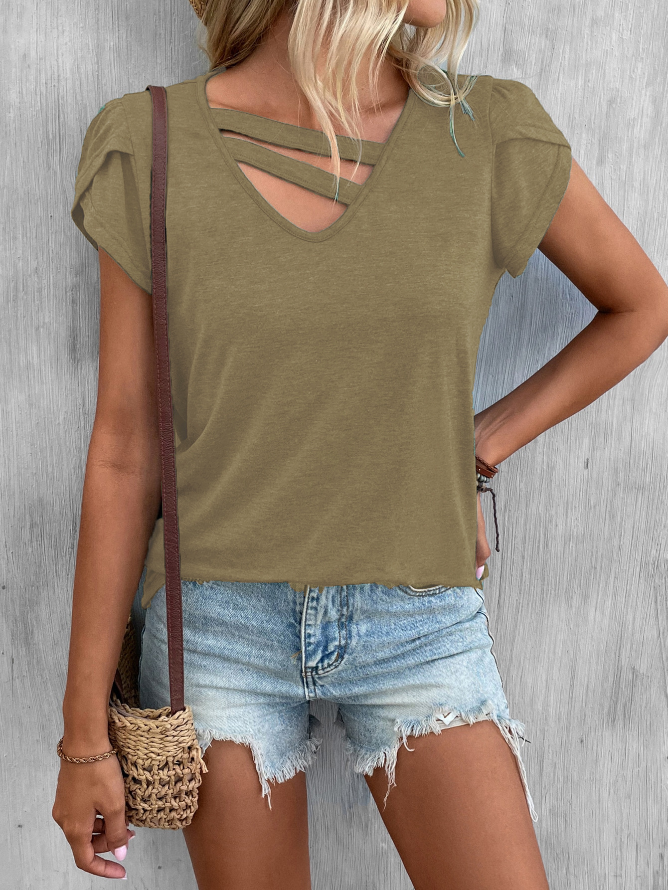 Summer Season Women'S Gender Wholesale Women'S Casual Solid Color Short Sleeve Patchwork Hollow Out T-Shirts