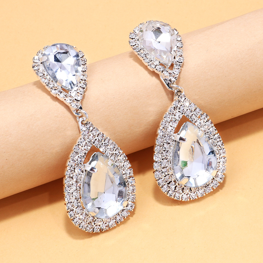 Nuevo conjunto de joyería en forma de gota de agua transfronteriza con collar de diamante simple pendientes accesorios de novia conjunto de joyería