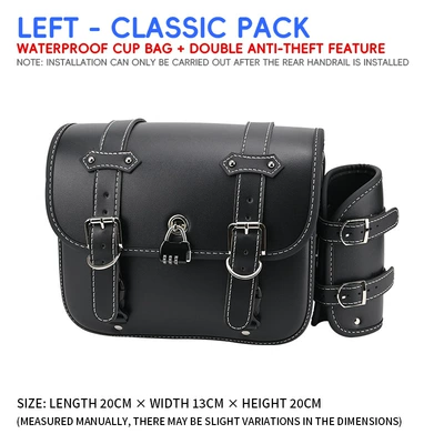 bars, anti-fall bumpers, foldable backrest, Motorcycle bumper - classic-left-side-leather-bag-with-anti-theft-lock-cup-holder-requires-our-stores-backrest-not-compatible-with-proultraec-versions