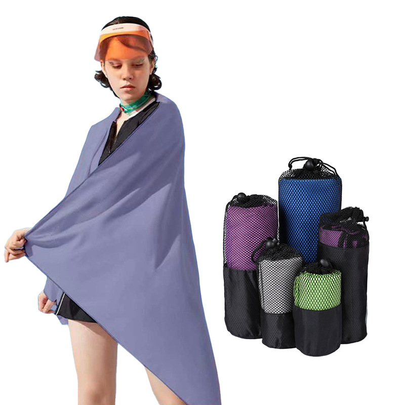 Cross-Border Portable Microfiber Double-Sided Velvet Beach Towel Outdoor Adult Sports Towel Swimming Quick-Drying Bath Towel