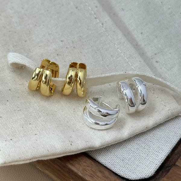 Minimalist Versatile Double-Layer Plain Hoop Earrings Ins Trendy Personality Cool Style Hoop Earrings Elegant High-End 2025 New Earrings