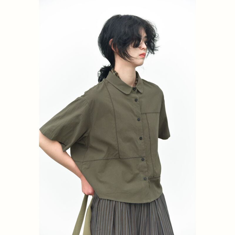 [Three and Two Out] Summer New Product with Staggered Lines and Fine Waves, Simple Japanese Style Short-Sleeved Shirt 89528 #