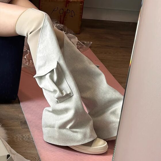 High-grade sheepskin version popular online popular canvas pocket pants boots high-top Knight boots Women's thick-soled over-the-knee long boots