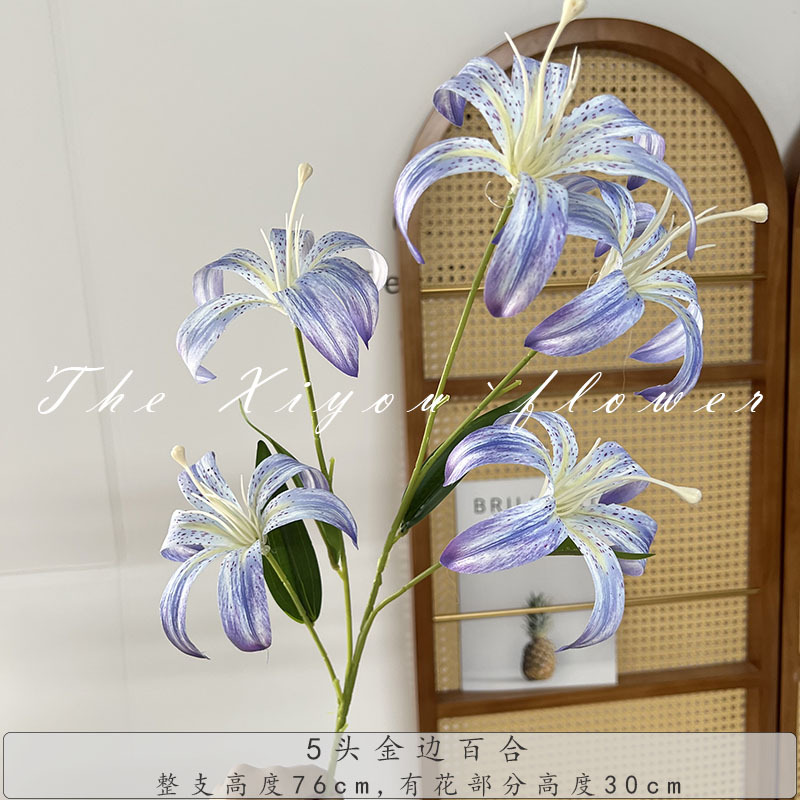 금색 가장자리 백합 5개 - 파란색과 보라색