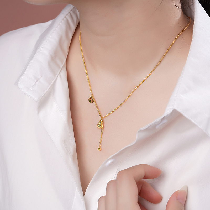 蒂奇亚实拍S925纯银葫芦流苏项链女新中式轻奢高级感福禄锁骨链潮|undefined