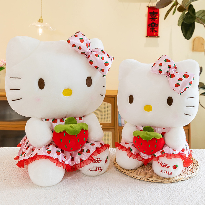 New Strawberry KT Cat Plush Toy Doll Cute Cloth Doll Children Sleeping Cross-border Gift for Girlfriend Gift