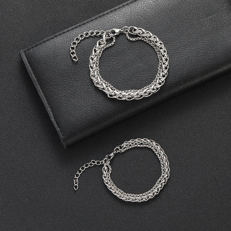 스테인레스 스틸 용골 체인 티타늄 스틸 후쿠이 팔찌 바느질 남자와 여자의 팔찌 사각 진주 공장 재고 다이아몬드 새로운 중국 스타일