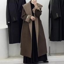 双面羊绒大衣女连帽过膝长款秋冬新款反季清仓慵懒风高级羊毛外套