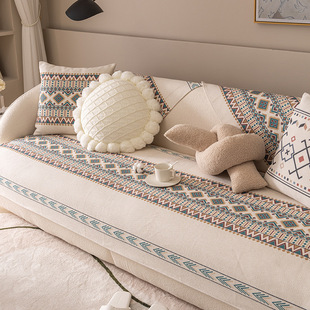 Cotton and Linen Sofa Cushions for All Seasons Bohemian Ethnic Ins Style Backrest Cover Cloth Non-Slip Sofa Cover Cover D