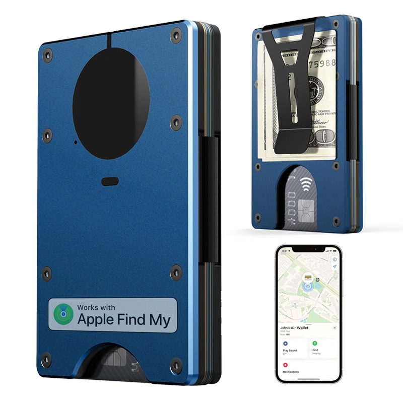 AirTag金属財布内蔵Airtagチップのシンプルな財布は、RFIDロック付きクレジットカードに対応しています