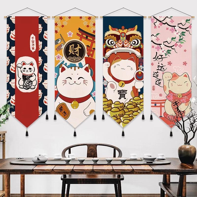Japanese lucky cat fabric hanging painting bedroom restaurant decorative painting restaurant hanging flag bedside hanging cloth background wall cloth Japanese lucky cat fabric hanging painting bedroom restaurant decorative painting restaurant hanging flag bedside hanging cloth background wall cloth