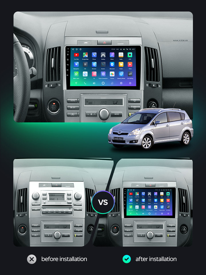 Suitable for Toyota 04-09 Models Yizhi Verso Android Large-Screen Car Navigation Bluetooth Carplay Wireless