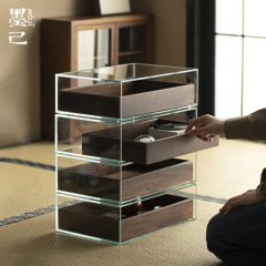 墨己黒胡桃木茶器収納ケースデスクトップ防塵ガラス展示ケース文遊び手串収納ケース歯科ケース